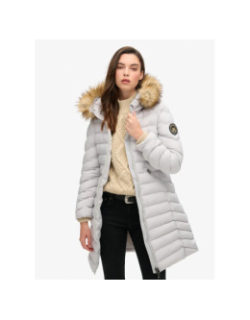 Doudoune mi-longue à capuche fuji gris femme - Superdry