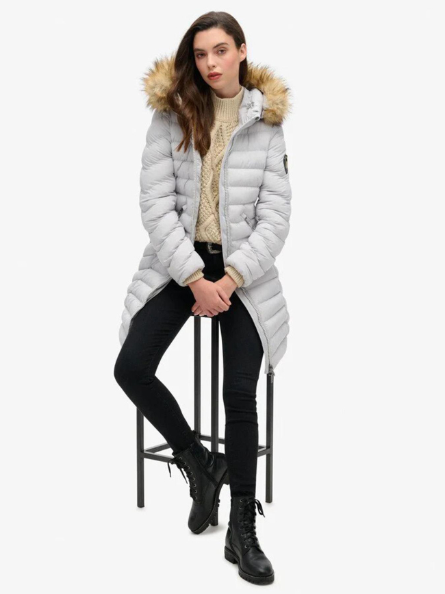 Doudoune mi-longue à capuche fuji gris femme - Superdry