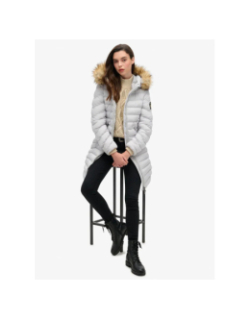 Doudoune mi-longue à capuche fuji gris femme - Superdry