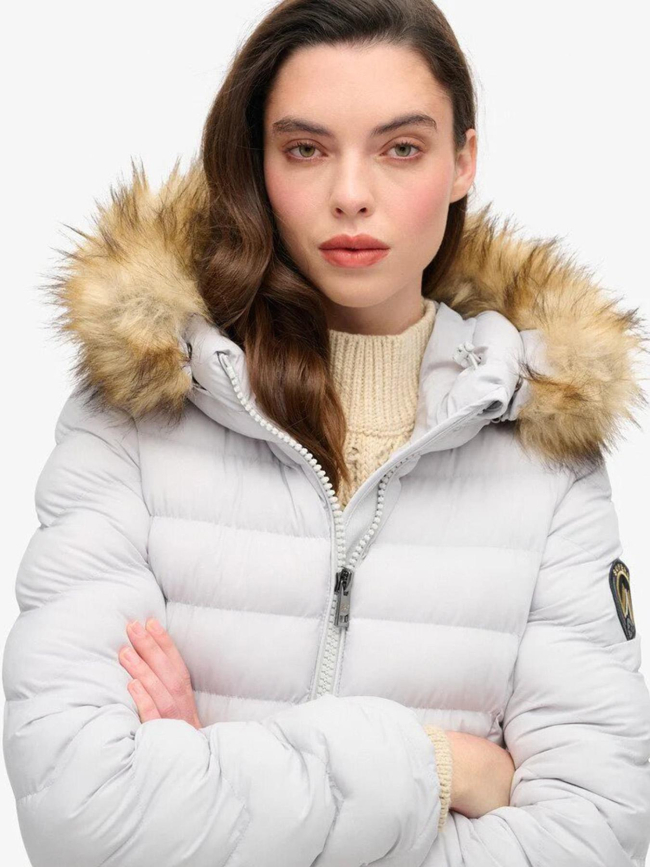 Doudoune mi-longue à capuche fuji gris femme - Superdry