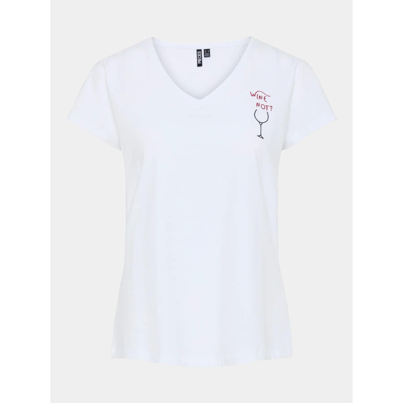T-shirt col v serima wine not blanc femme - Pieces
