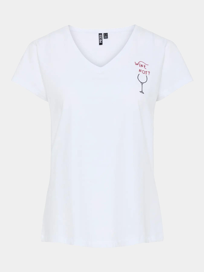 T-shirt col v serima wine not blanc femme - Pieces
