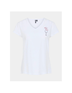 T-shirt col v serima wine not blanc femme - Pieces