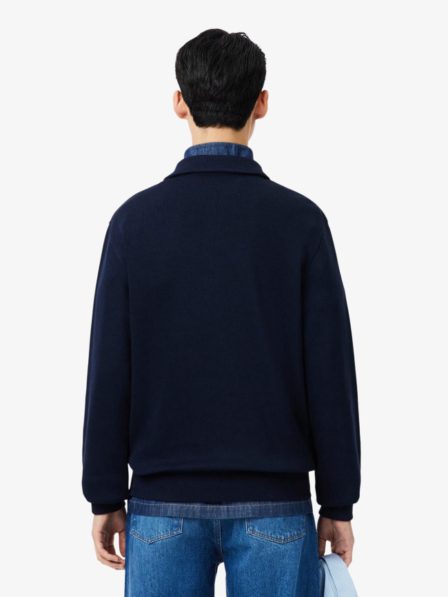 Sweat à col polo en coton côtelé bleu marine homme - Lacoste