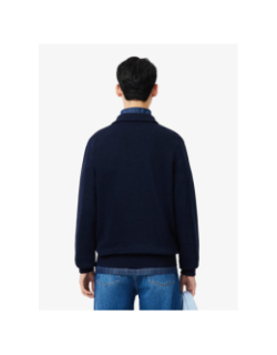Sweat à col polo en coton côtelé bleu marine homme - Lacoste