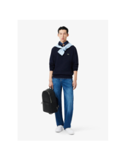 Sweat à col polo en coton côtelé bleu marine homme - Lacoste