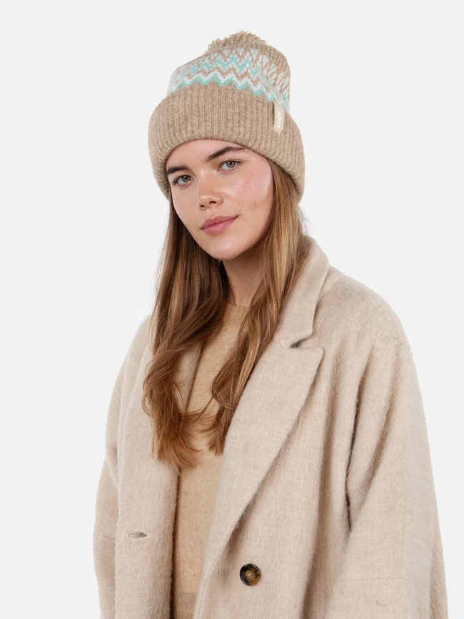 Bonnet à pompon nakarah marron bleu femme - Barts