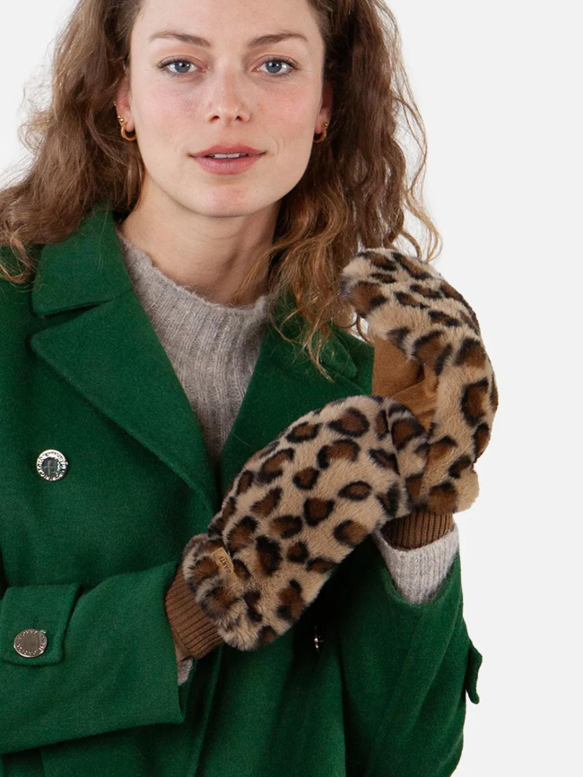 Moufles fausse fourrure léopard marron femme - Barts