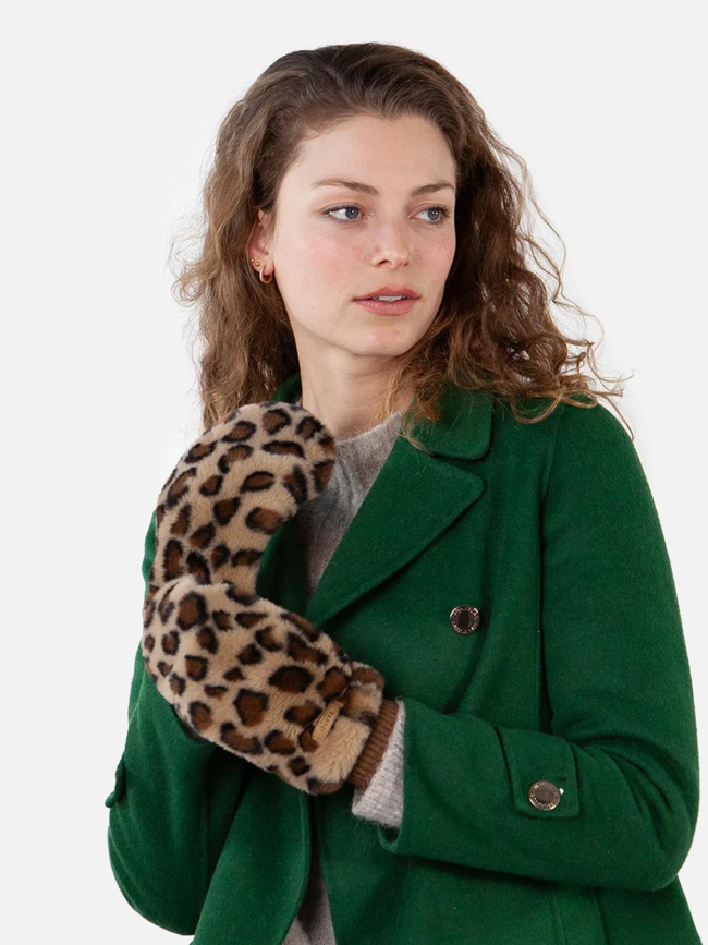 Moufles fausse fourrure léopard marron femme - Barts