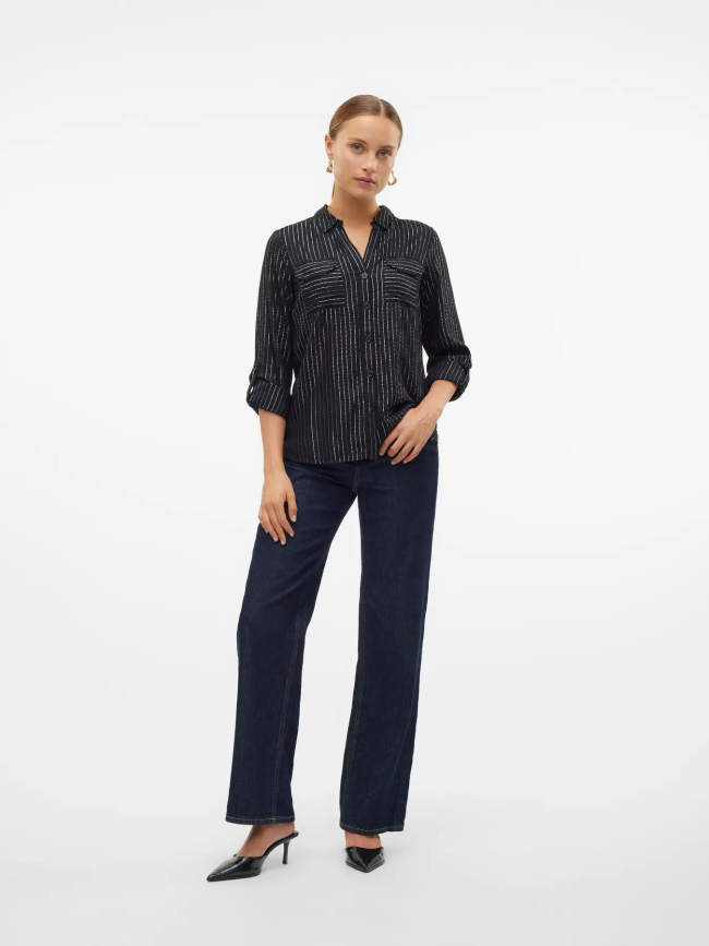 Chemise rayée pailletée bumpy noir femme - Vero Moda