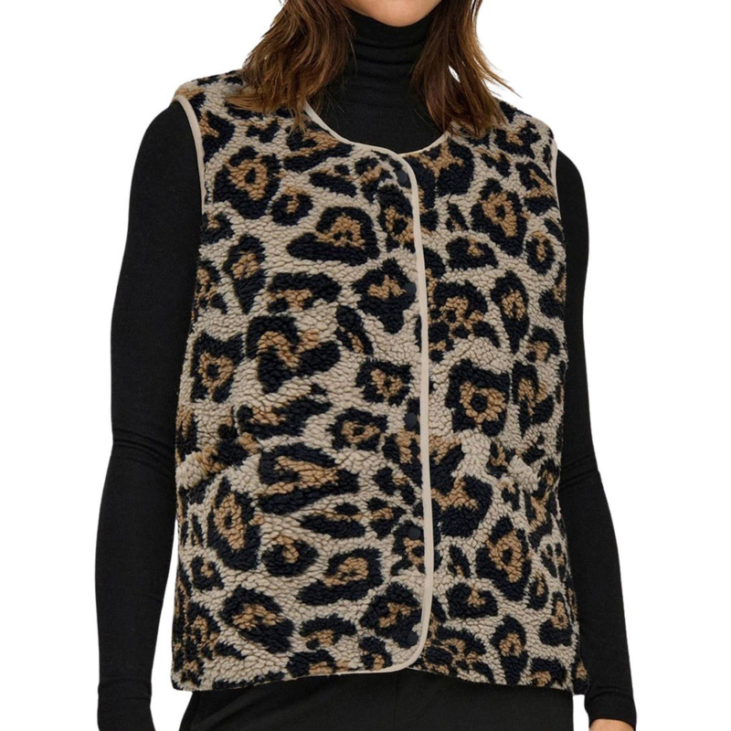 Veste sans manche teddy léopard baby marron femme - Only