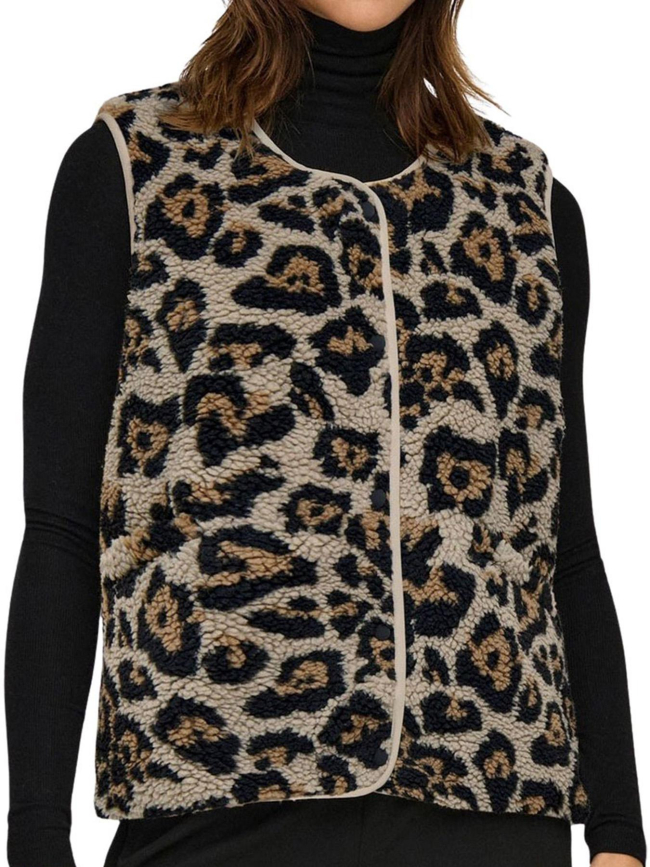 Veste sans manche teddy léopard baby marron femme - Only