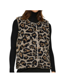 Veste sans manche teddy léopard baby marron femme - Only