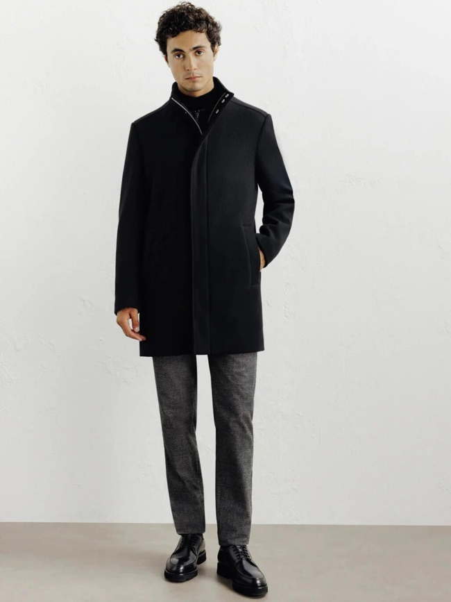 Manteau de ville en laine izuno noir homme - Izac