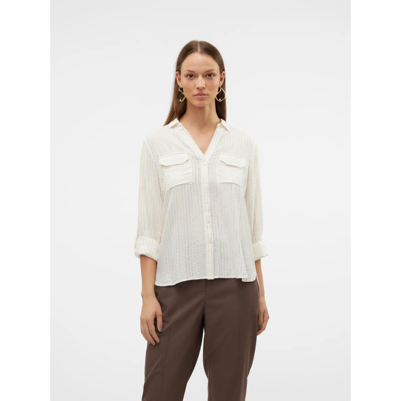 Chemise rayée pailletée bumpy blanc doré femme - Vero Moda