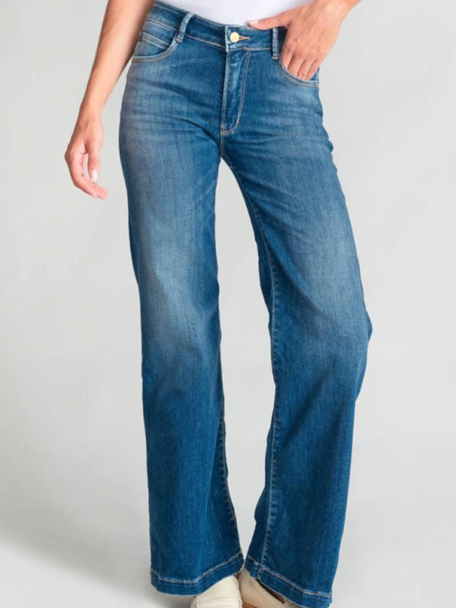Jean flare taille haute à effet pulp barc bleu femme - Le Temps Des Cerises
