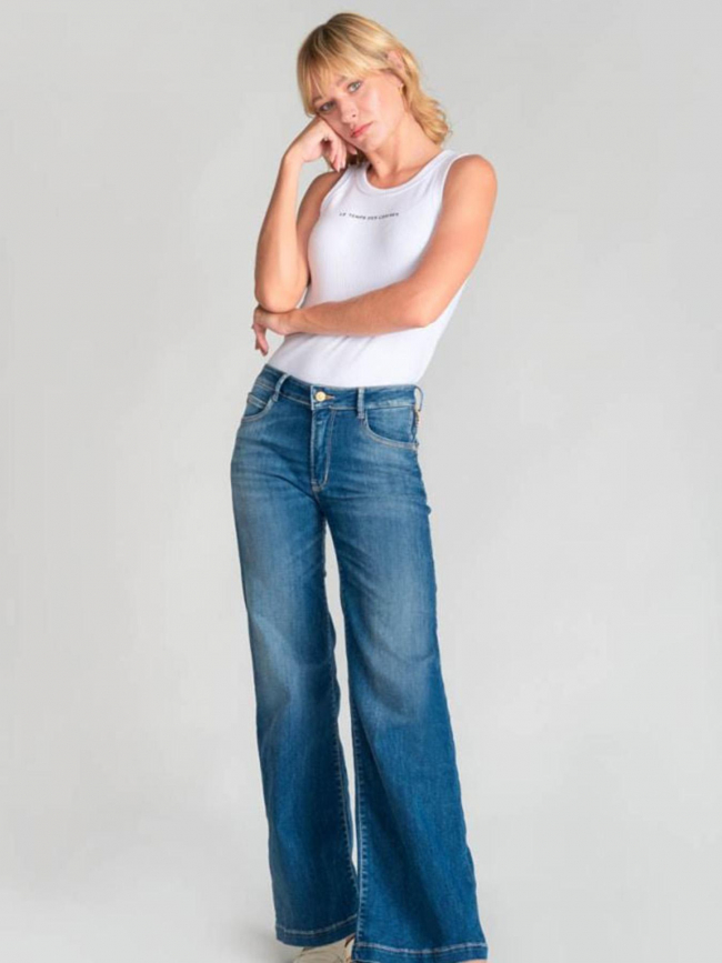 Jean flare taille haute à effet pulp barc bleu femme - Le Temps Des Cerises
