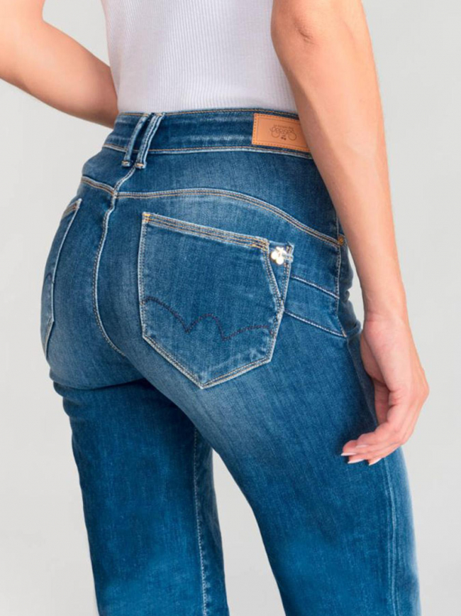 Jean flare taille haute à effet pulp barc bleu femme - Le Temps Des Cerises