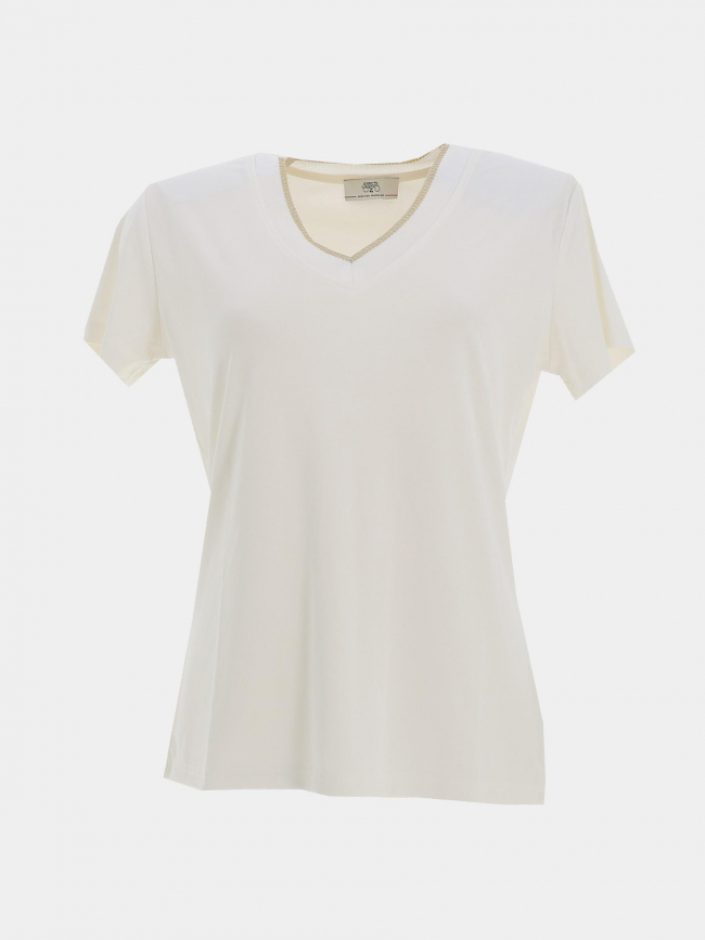 T-shirt à col brillant fuka ecru femme - Le Temps Des Cerises