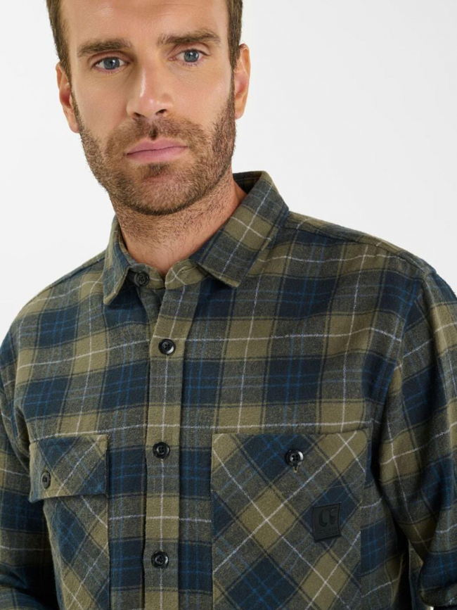Chemises à carreaux ezir kaki homme - Le Temps Des Cerises