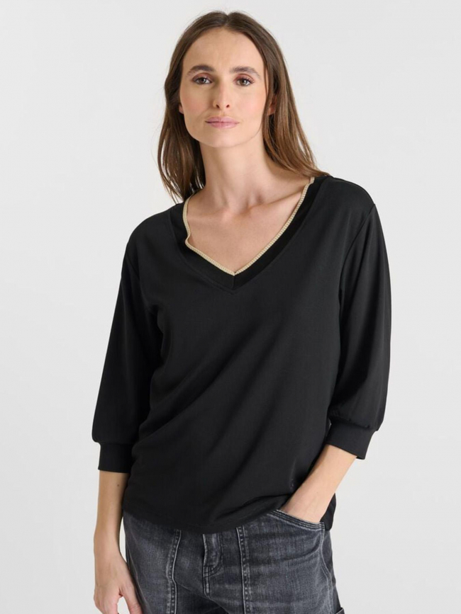 T-shirt à col en v ticka noir femme - Le Temps Des Cerises
