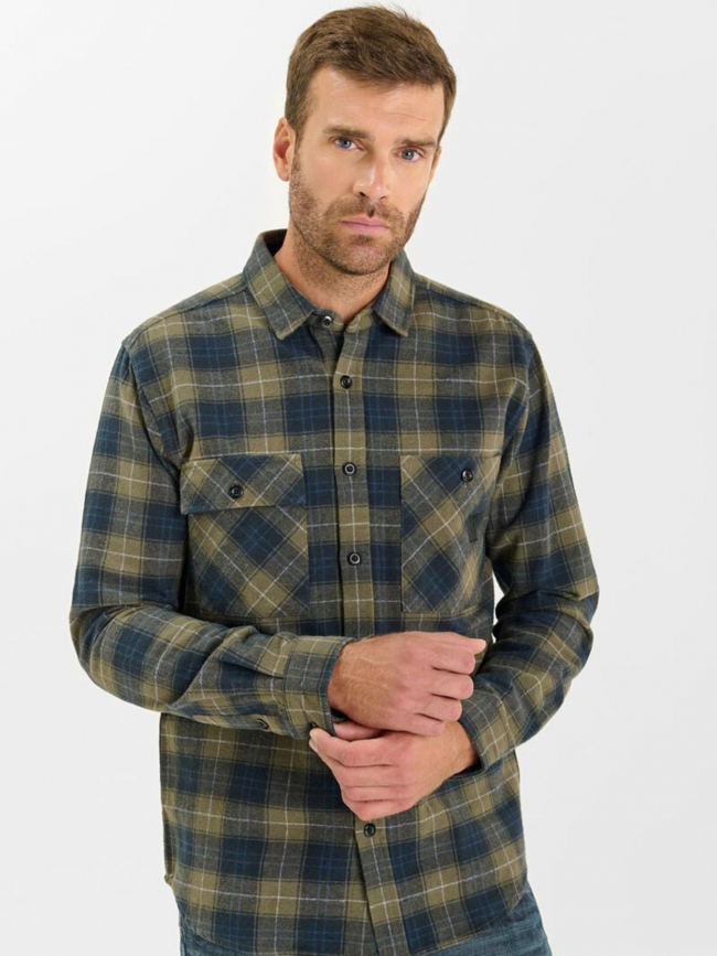 Chemises à carreaux ezir kaki homme - Le Temps Des Cerises