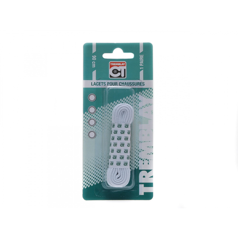 Paire de lacets plats 90 cm blanc - Tremblay