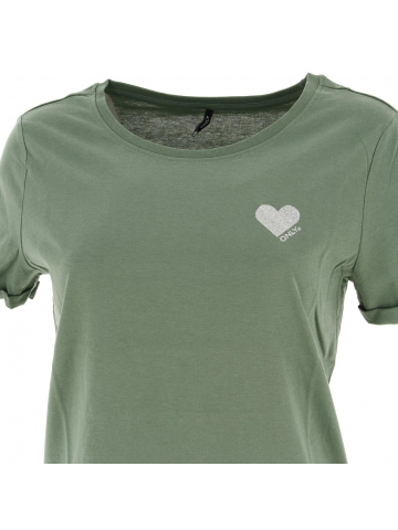 T-shirt kita life coeur vert kaki femme - Only