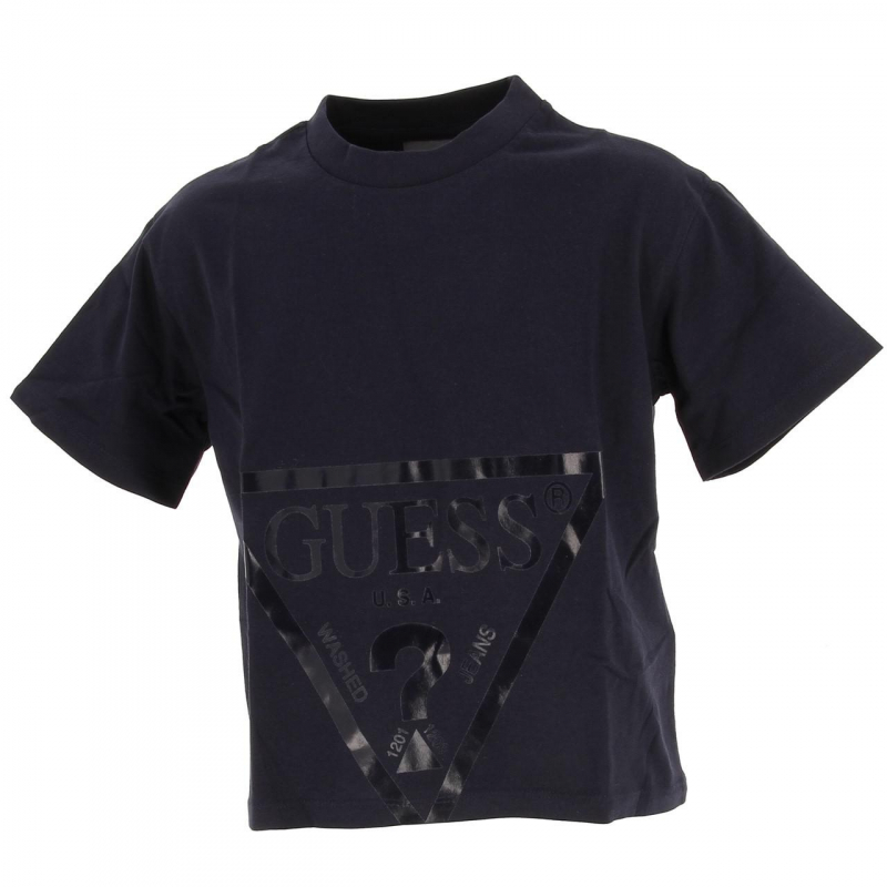 T-shirt crop bleu marine fille - Guess